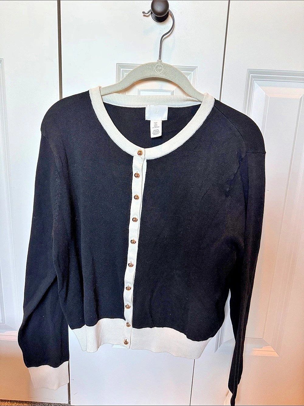 H&Medium Contrast-Trim Cardigan Black & White Size Medium